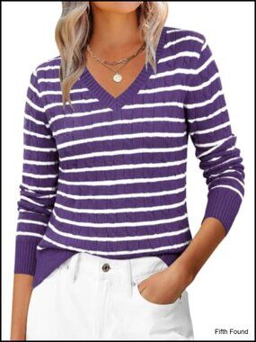 Cable Knit V Neck Slim Fit Pullover Sweater Long Sleeve